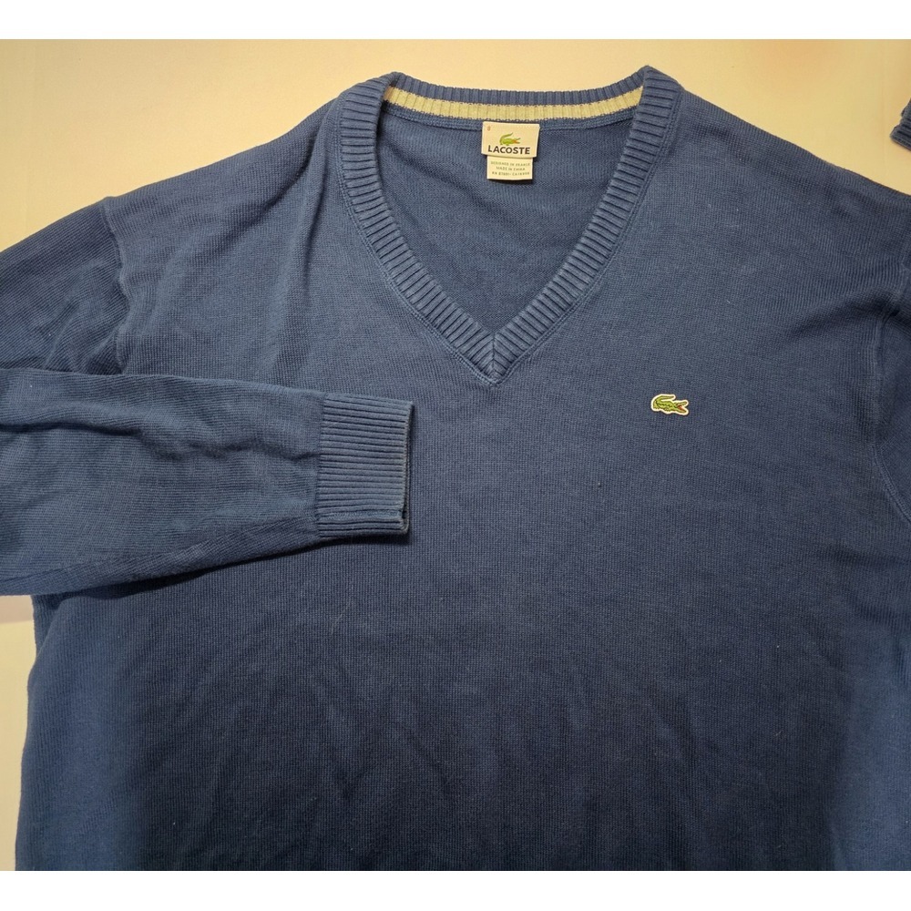 Lacoste Mens Sweater 3XL Blue Long Sleeve V-Neck Cotton Stretch Crocodile Logo